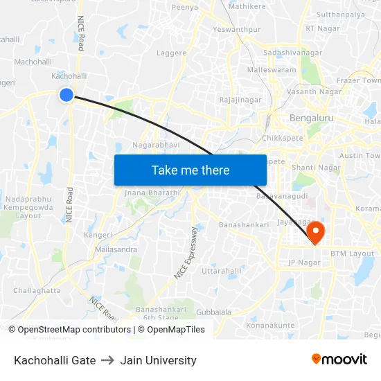 Kachohalli Gate to Jain University map