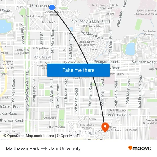 Madhavan Park to Jain University map