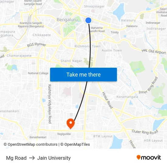 Mg Road to Jain University map