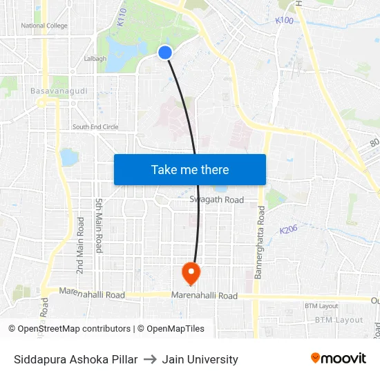 Siddapura Ashoka Pillar to Jain University map