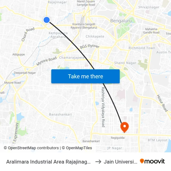 Aralimara Industrial Area Rajajinagara to Jain University map
