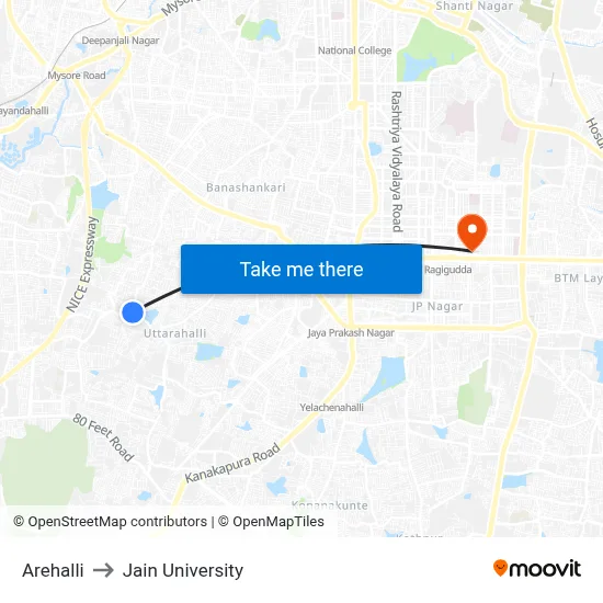 Arehalli to Jain University map