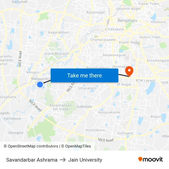 Savandarbar Ashrama to Jain University map