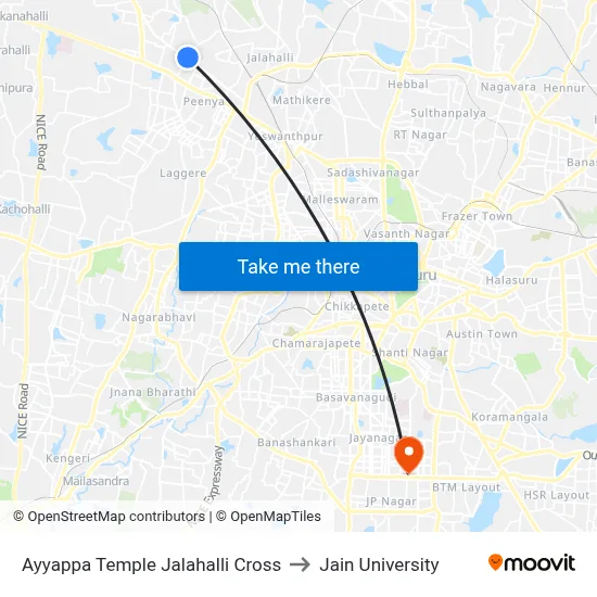 Ayyappa Temple Jalahalli Cross to Jain University map