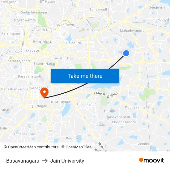 Basavanagara to Jain University map