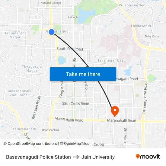 Basavanagudi Police Station to Jain University map
