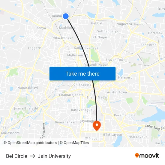 Bel Circle to Jain University map