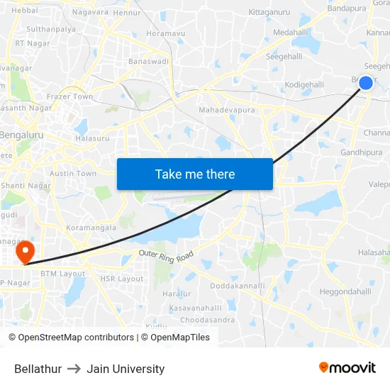Bellathur to Jain University map