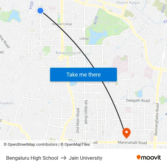 Bengaluru High School to Jain University map