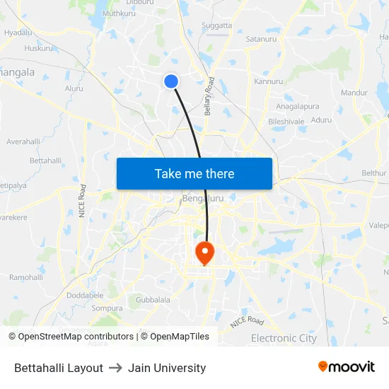 Bettahalli Layout to Jain University map