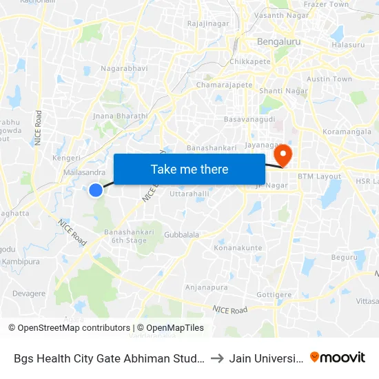 Bgs Health City Gate Abhiman Studio to Jain University map