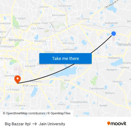 Big Bazzar Itpl to Jain University map
