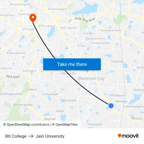 Btl College to Jain University map