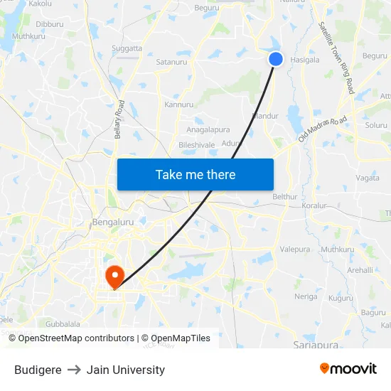 Budigere to Jain University map