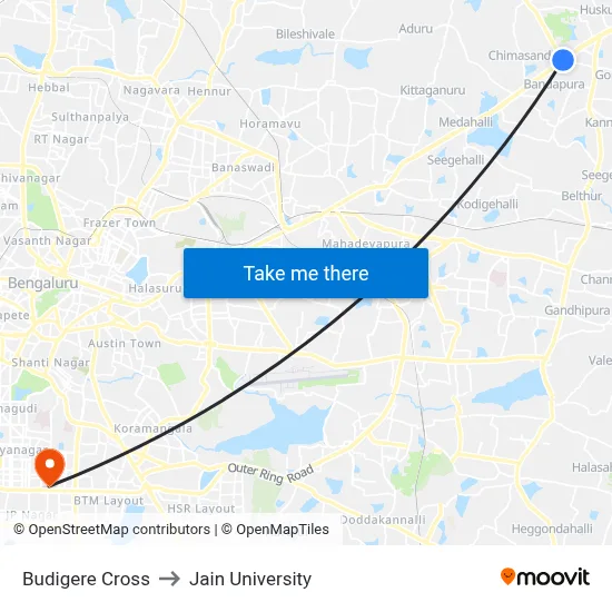 Budigere Cross to Jain University map