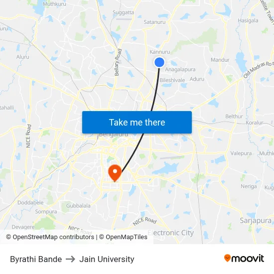 Byrathi Bande to Jain University map