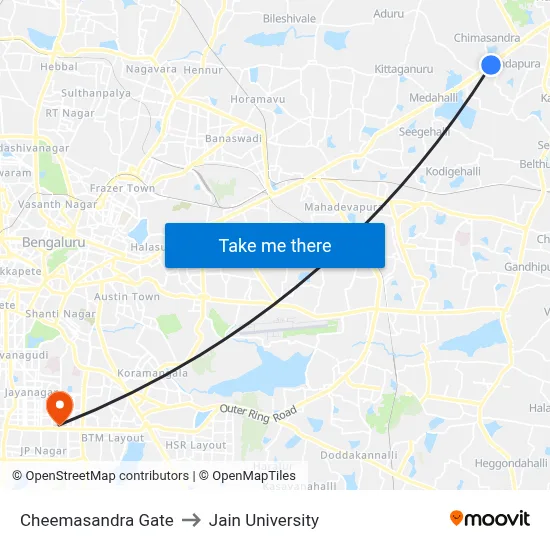 Cheemasandra Gate to Jain University map