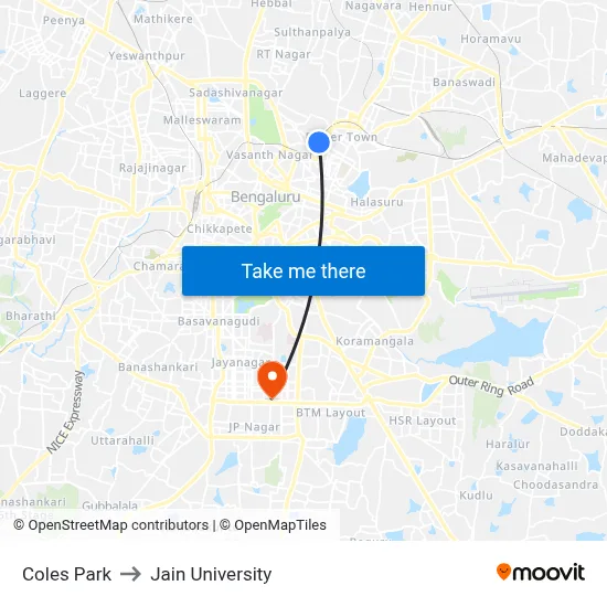 Coles Park to Jain University map