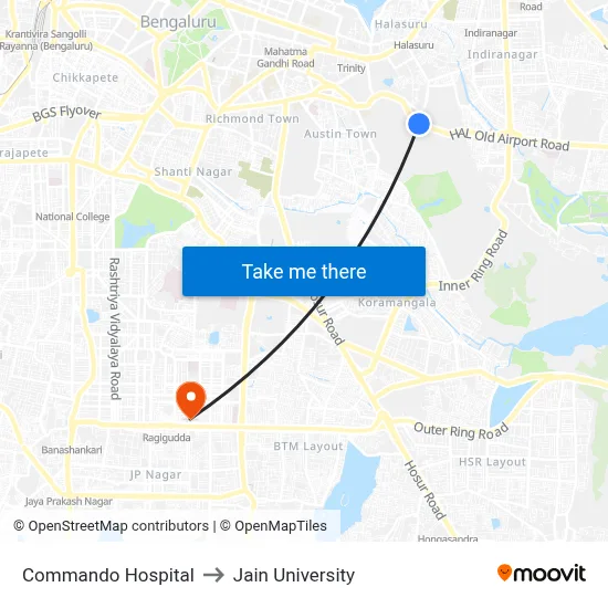 Commando Hospital to Jain University map