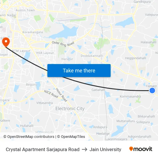 Crystal Apartment Sarjapura Road to Jain University map