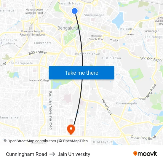 Cunningham Road to Jain University map