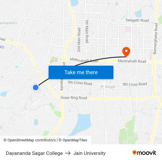 Dayananda Sagar College to Jain University map