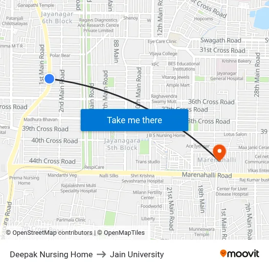 Deepak Nursing Home to Jain University map