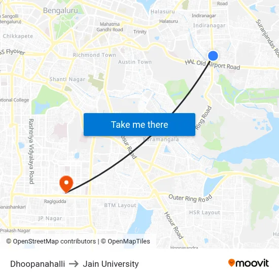 Dhoopanahalli to Jain University map
