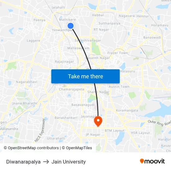 Diwanarapalya to Jain University map