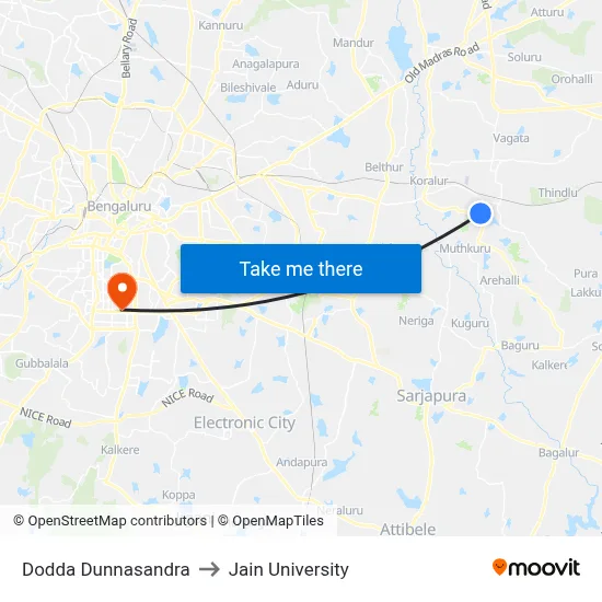 Dodda Dunnasandra to Jain University map