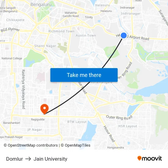 Domlur to Jain University map