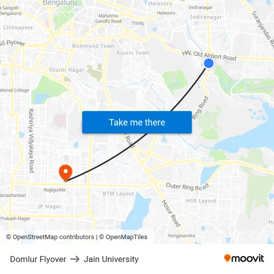 Domlur Flyover to Jain University map