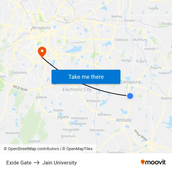 Exide Gate to Jain University map