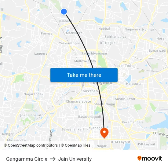 Gangamma Circle to Jain University map