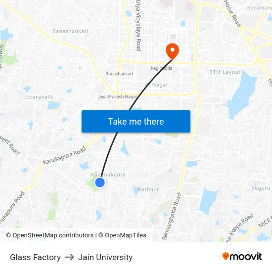 Glass Factory to Jain University map