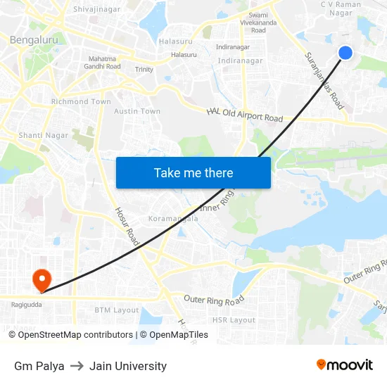 Gm Palya to Jain University map