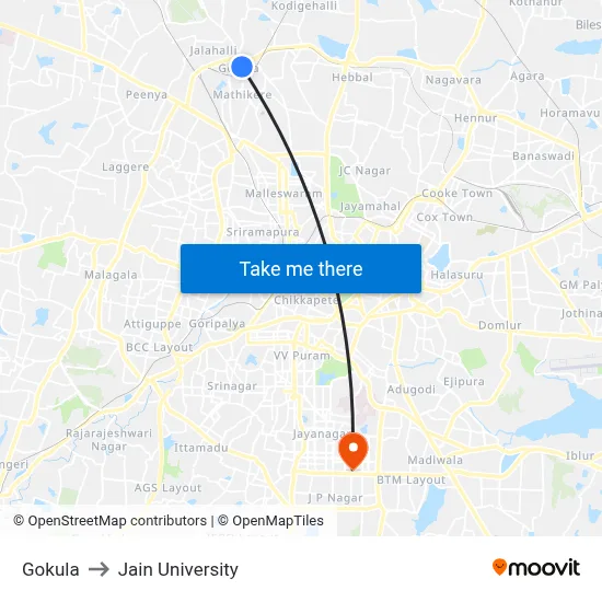 Gokula to Jain University map