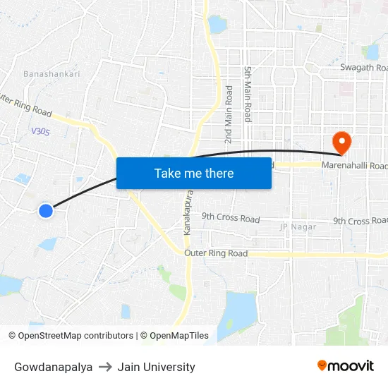 Gowdanapalya to Jain University map
