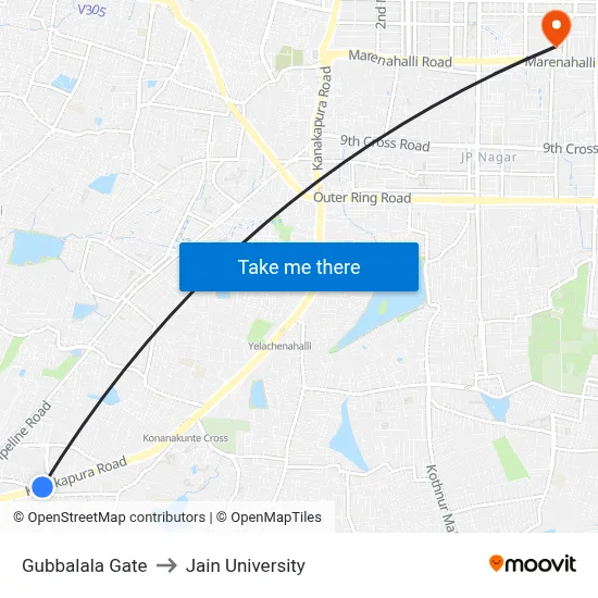 Gubbalala Gate to Jain University map