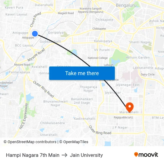 Hampi Nagara 7th Main to Jain University map