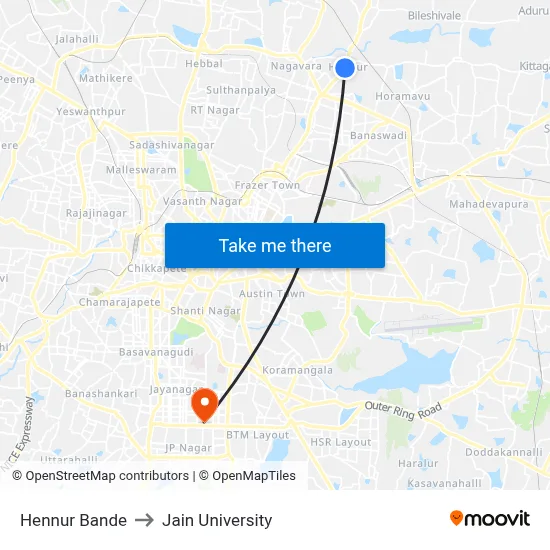 Hennur Bande to Jain University map
