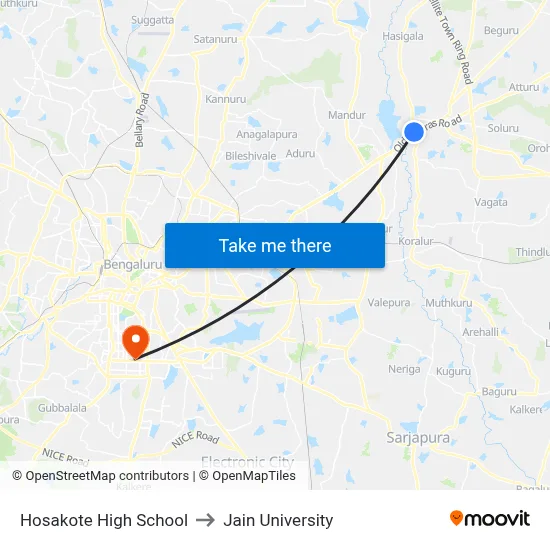 Hosakote High School to Jain University map