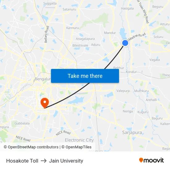 Hosakote Toll to Jain University map