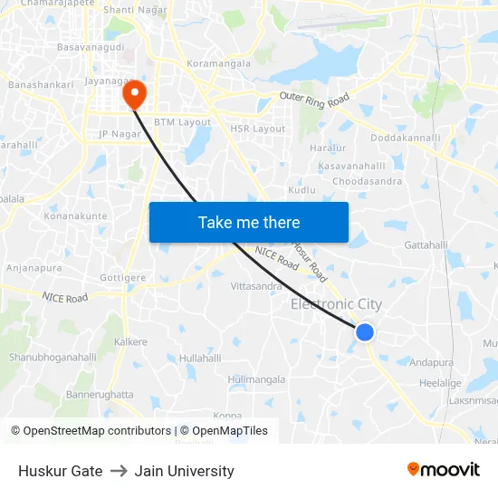 Huskur Gate to Jain University map
