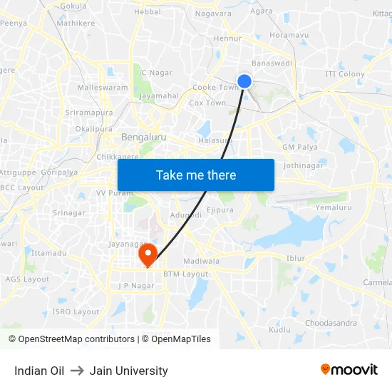 Indian Oil to Jain University map