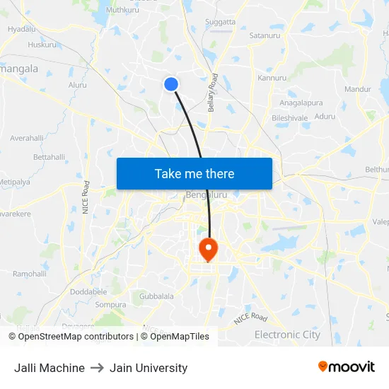 Jalli Machine to Jain University map
