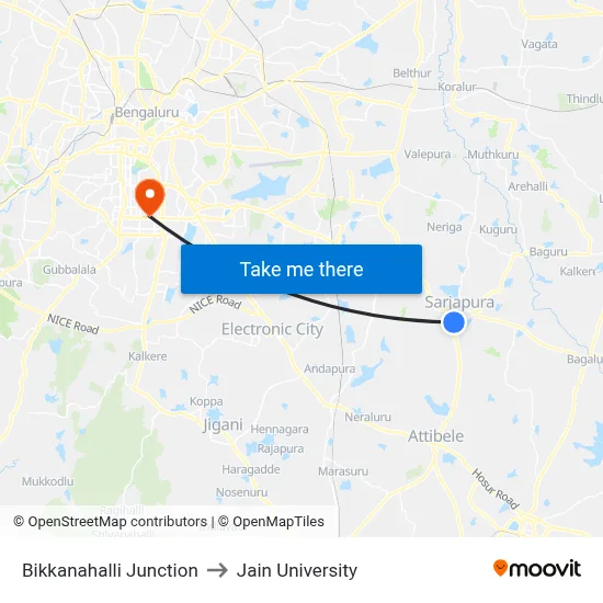 Bikkanahalli Junction to Jain University map