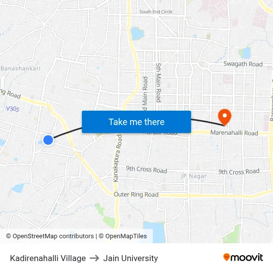 Kadirenahalli Village to Jain University map