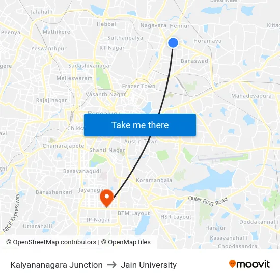 Kalyananagara Junction to Jain University map