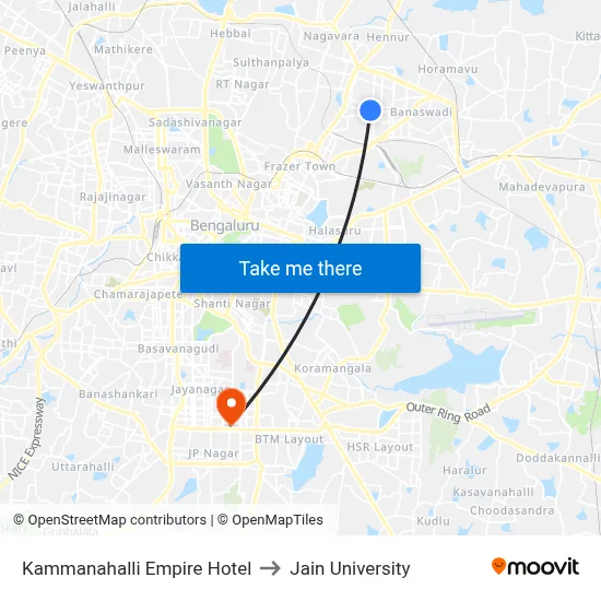 Kammanahalli Empire Hotel to Jain University map